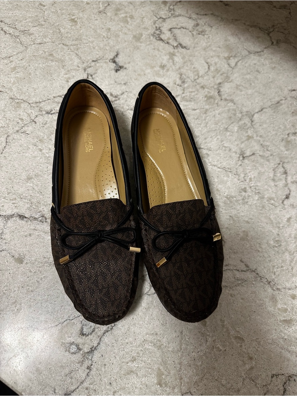 Michael Kors Dark Brown Monogram Bow Moccasin Loafers
